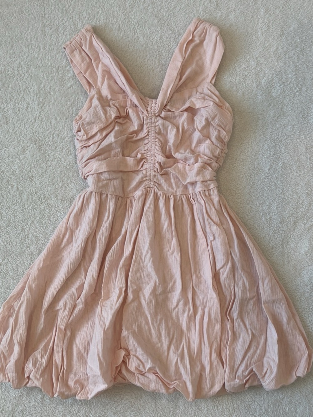 H&M Blush Pink Ruched V-Neck Mini Dress